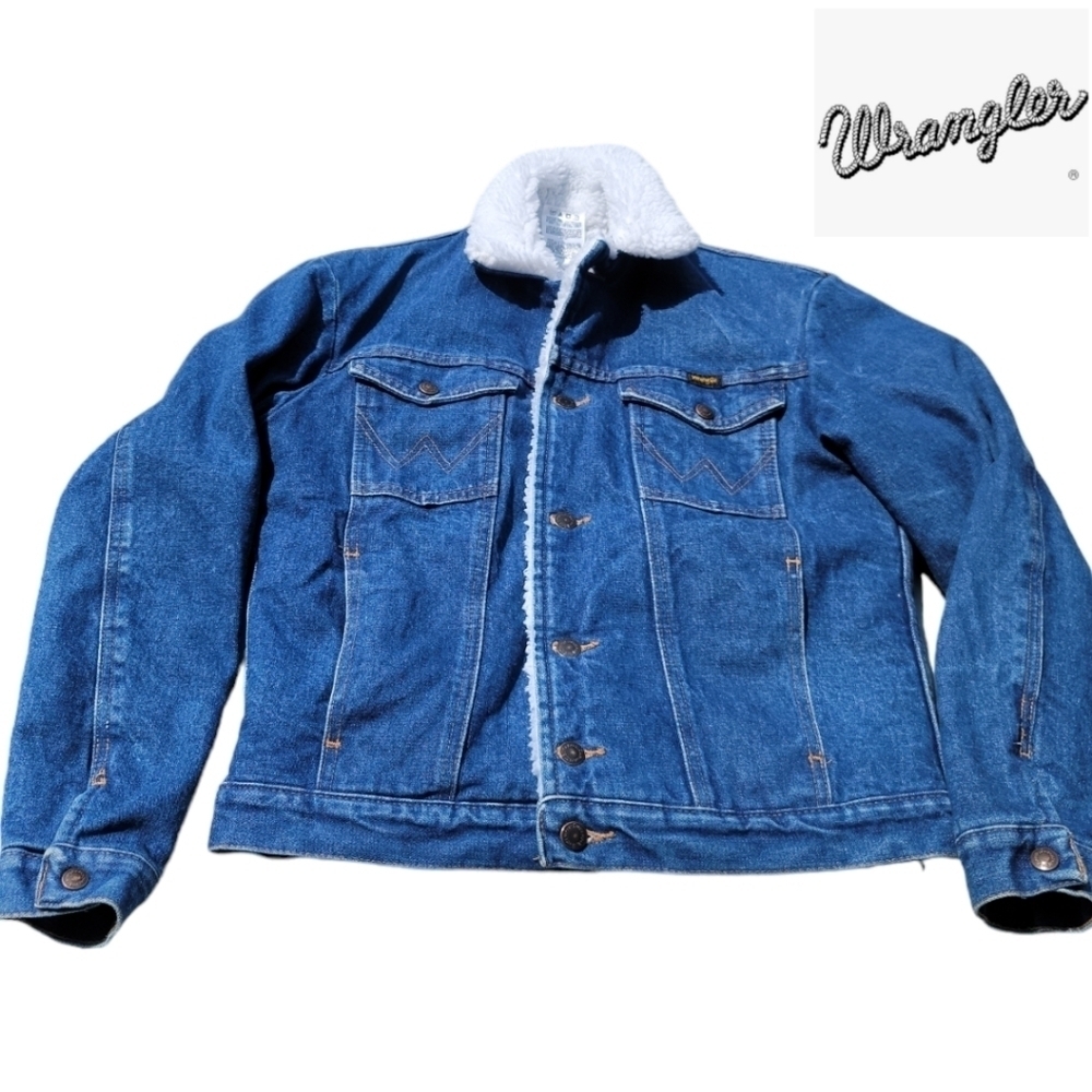 WRANGLER Denim Jacket Men Small Sherpa Lined Western Cowboy Long Sleeve Pockets